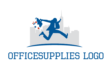 running executive with briefcase and skyscrapers illustration