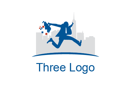 running executive with briefcase and skyscrapers illustration