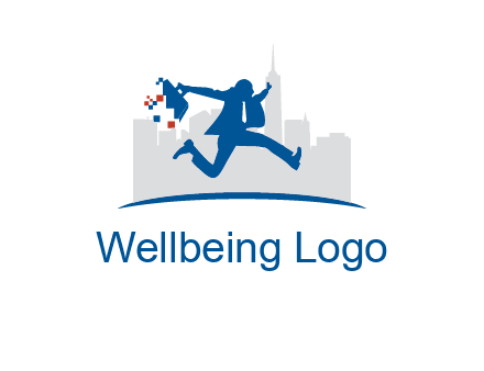 running executive with briefcase and skyscrapers illustration