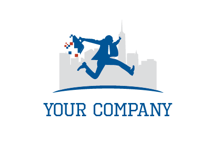 running executive with briefcase and skyscrapers illustration