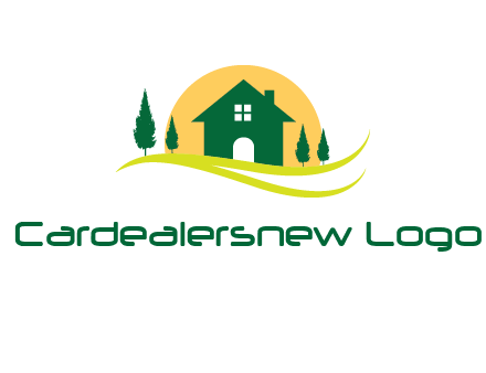 sun behind trees and house logo