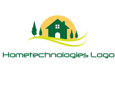 sun behind trees and house logo