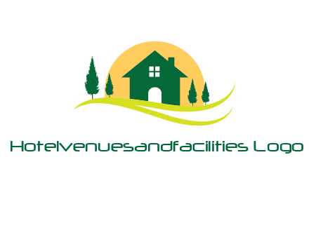 sun behind trees and house logo