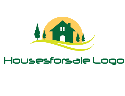 sun behind trees and house logo
