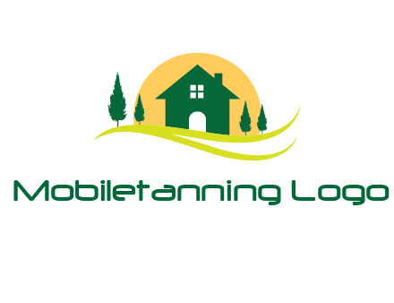 sun behind trees and house logo