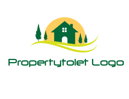 sun behind trees and house logo
