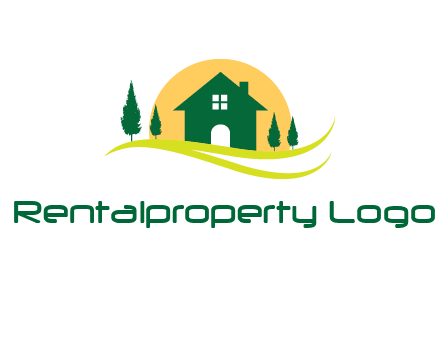sun behind trees and house logo