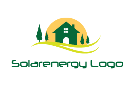 sun behind trees and house logo