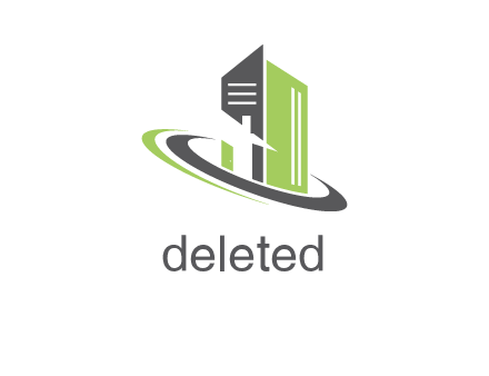 swoosh around abstract buildings real estate logo