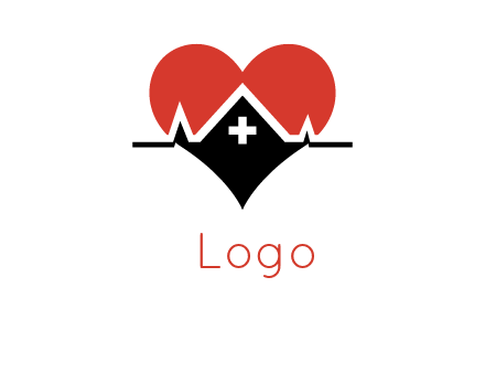 ECG graph with cross in heart medical logo