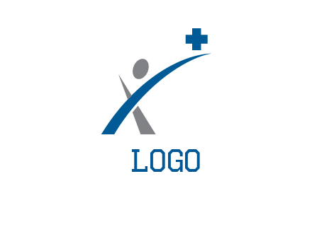 swoosh person with cross in hand medical logo