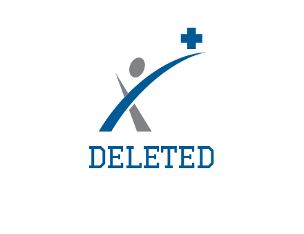 swoosh person with cross in hand medical logo