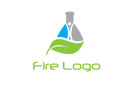 chemical flask and swoosh man with leaf medical logo