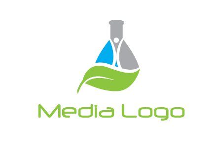 chemical flask and swoosh man with leaf medical logo