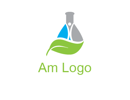 chemical flask and swoosh man with leaf medical logo