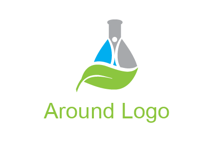chemical flask and swoosh man with leaf medical logo