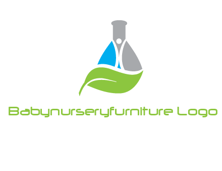 chemical flask and swoosh man with leaf medical logo