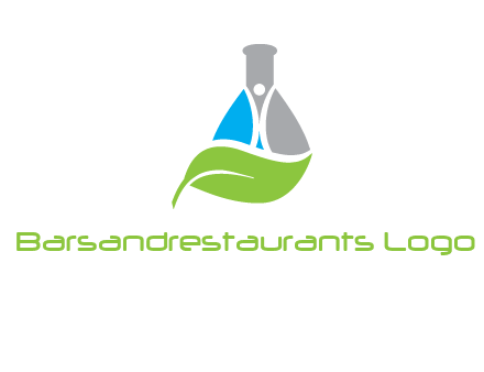 chemical flask and swoosh man with leaf medical logo