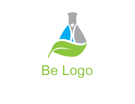 chemical flask and swoosh man with leaf medical logo