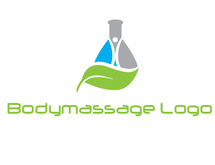 chemical flask and swoosh man with leaf medical logo