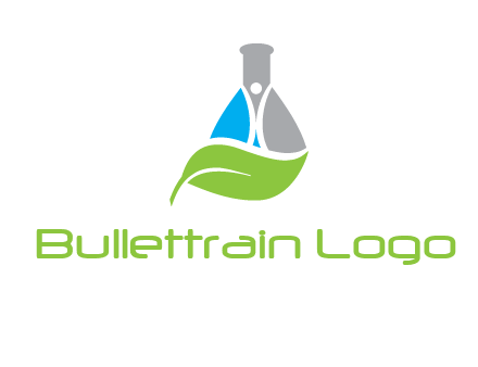 chemical flask and swoosh man with leaf medical logo