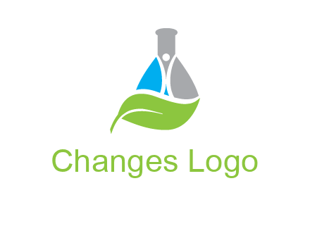 chemical flask and swoosh man with leaf medical logo