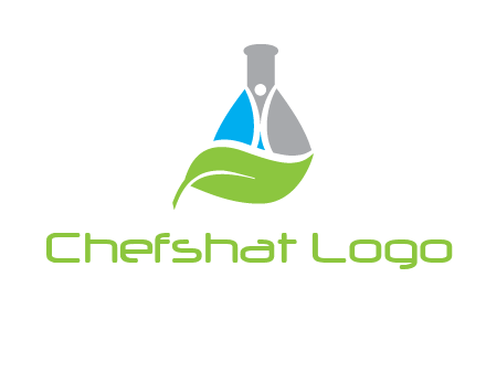 chemical flask and swoosh man with leaf medical logo