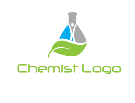 chemical flask and swoosh man with leaf medical logo