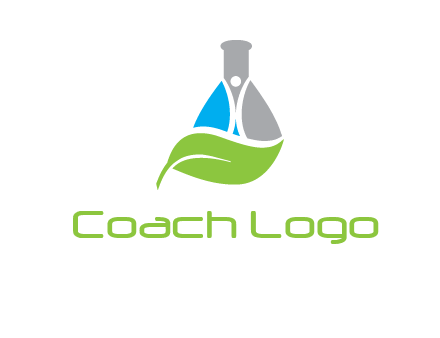 chemical flask and swoosh man with leaf medical logo