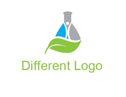 chemical flask and swoosh man with leaf medical logo