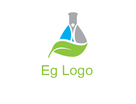 chemical flask and swoosh man with leaf medical logo