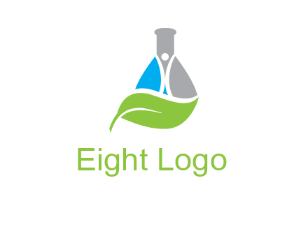 chemical flask and swoosh man with leaf medical logo