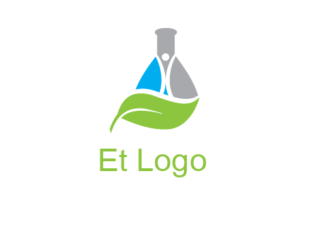 chemical flask and swoosh man with leaf medical logo