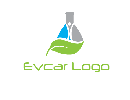 chemical flask and swoosh man with leaf medical logo