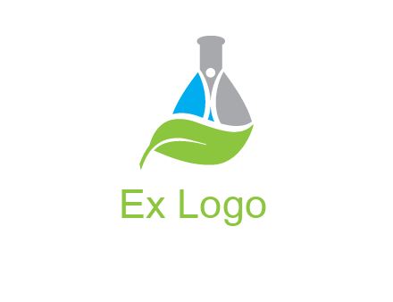 chemical flask and swoosh man with leaf medical logo