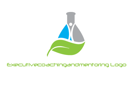 chemical flask and swoosh man with leaf medical logo
