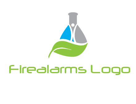 chemical flask and swoosh man with leaf medical logo