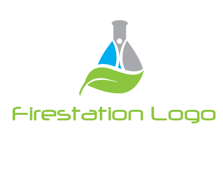 chemical flask and swoosh man with leaf medical logo