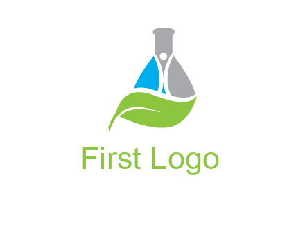 chemical flask and swoosh man with leaf medical logo