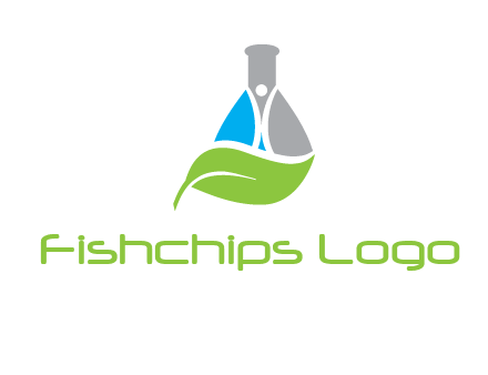 chemical flask and swoosh man with leaf medical logo