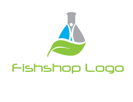 chemical flask and swoosh man with leaf medical logo