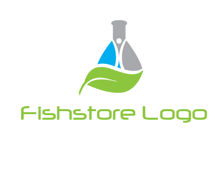 chemical flask and swoosh man with leaf medical logo