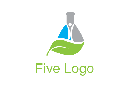 chemical flask and swoosh man with leaf medical logo