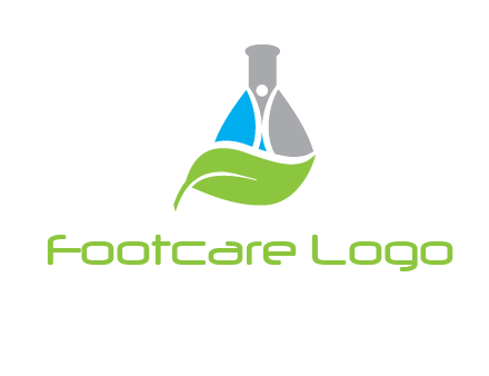 chemical flask and swoosh man with leaf medical logo