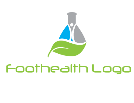 chemical flask and swoosh man with leaf medical logo