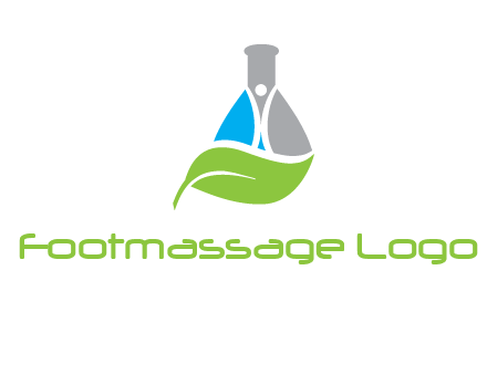 chemical flask and swoosh man with leaf medical logo