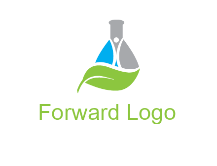 chemical flask and swoosh man with leaf medical logo