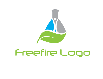 chemical flask and swoosh man with leaf medical logo