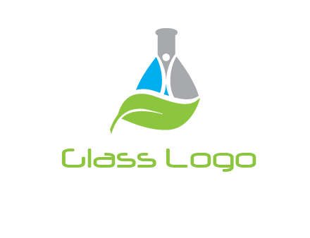 chemical flask and swoosh man with leaf medical logo