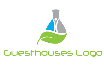 chemical flask and swoosh man with leaf medical logo